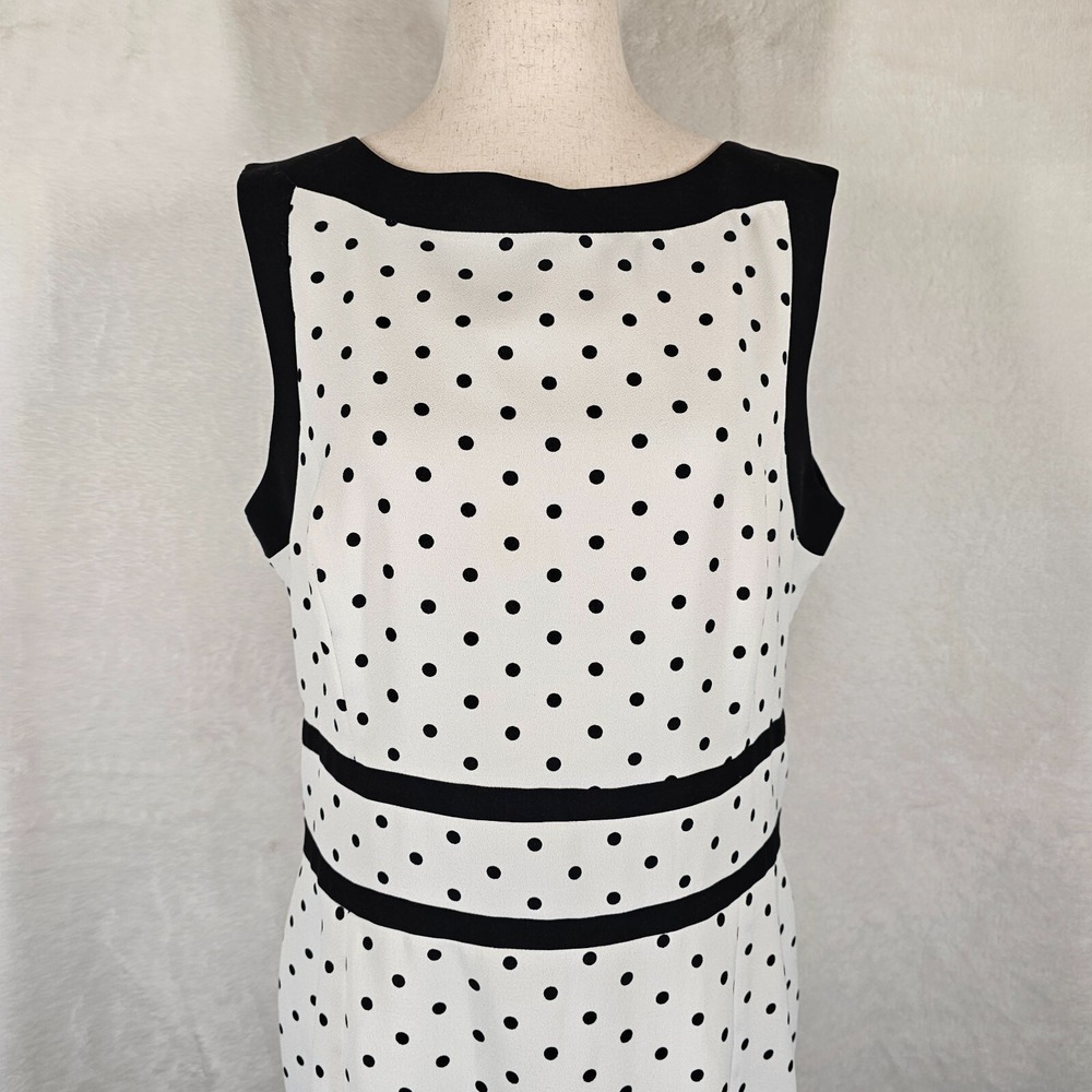 Black Label by Evan Picone Womens 12 White Black Polka Dotd Dress Flare Lined - Picture 4 of 13